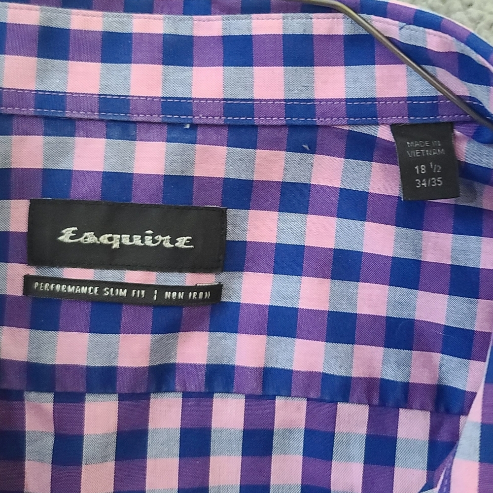 Mens Wear house - Esquire Blue & Purple Gingham Check Slim Fit Dress Shirt - Picture 2 of 4